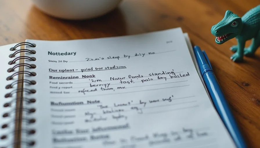 Close-up of Hannah's toddler field notebook where she tracks toddler developmental milestones