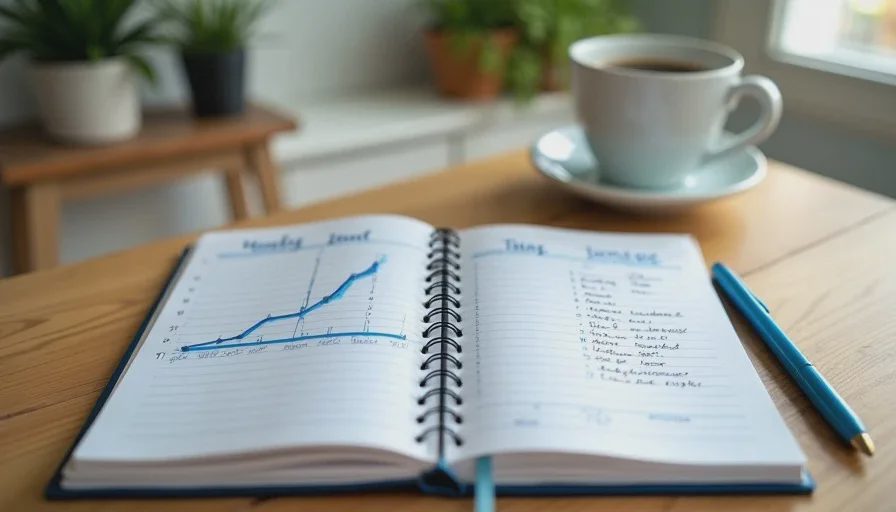 A field notebook tracking toddler language development with a word count chart, relevant to concerns about 2 year old not talking