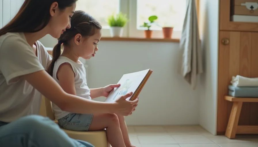 a toddler exploring the potty out of curiosity before real signs of potty training readiness appear