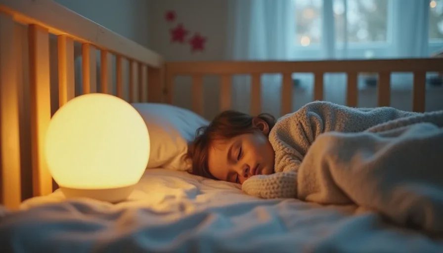 a calm night light glowing in a toddler nursery after the 2 year old sleep regression settles