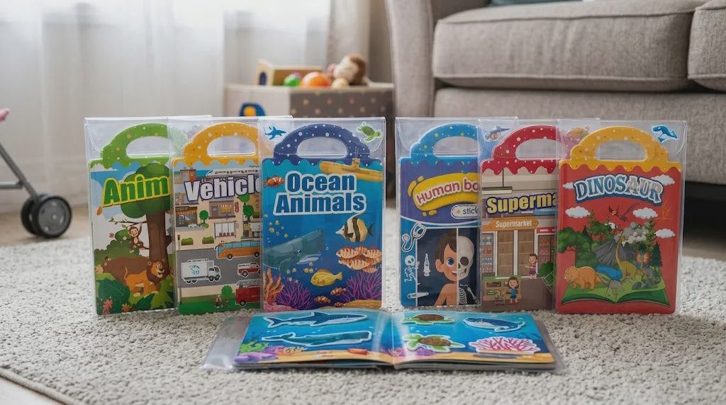 quiet activities for toddlers with six reusable sticker books
